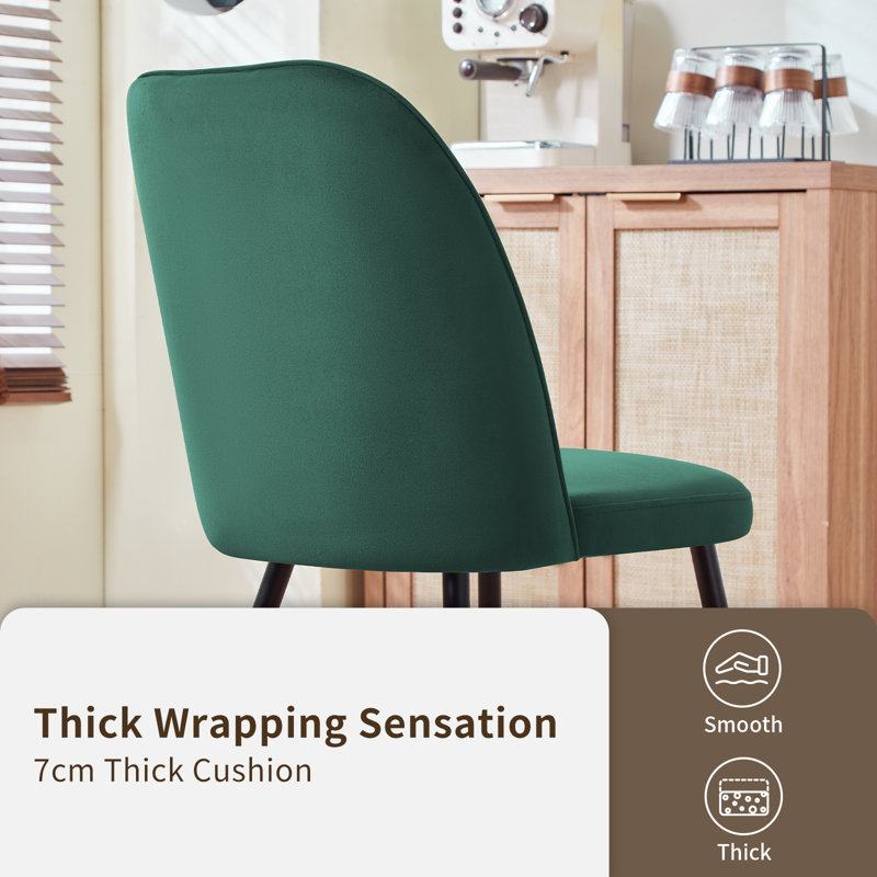 Velvet/Suede Upholstered Dining Chairs with Channel-Tufted Backrest and Metal Legs, Green, 4