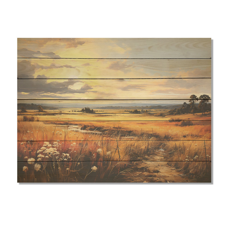 Champ de blé jaune Meadows III - prairie sur bois, H 10 po x l 20 po x P 0,78 po