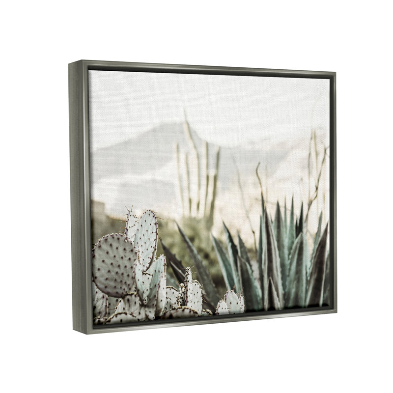Cactus du désert, reproduction d'art sur toile, H 17 po x l 21 po x P 1,7 po, Cadre flottant gris lustré