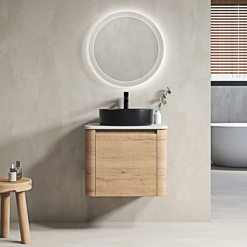 Meuble-lavabo mural avec lavabo d'art en céramique, Noir