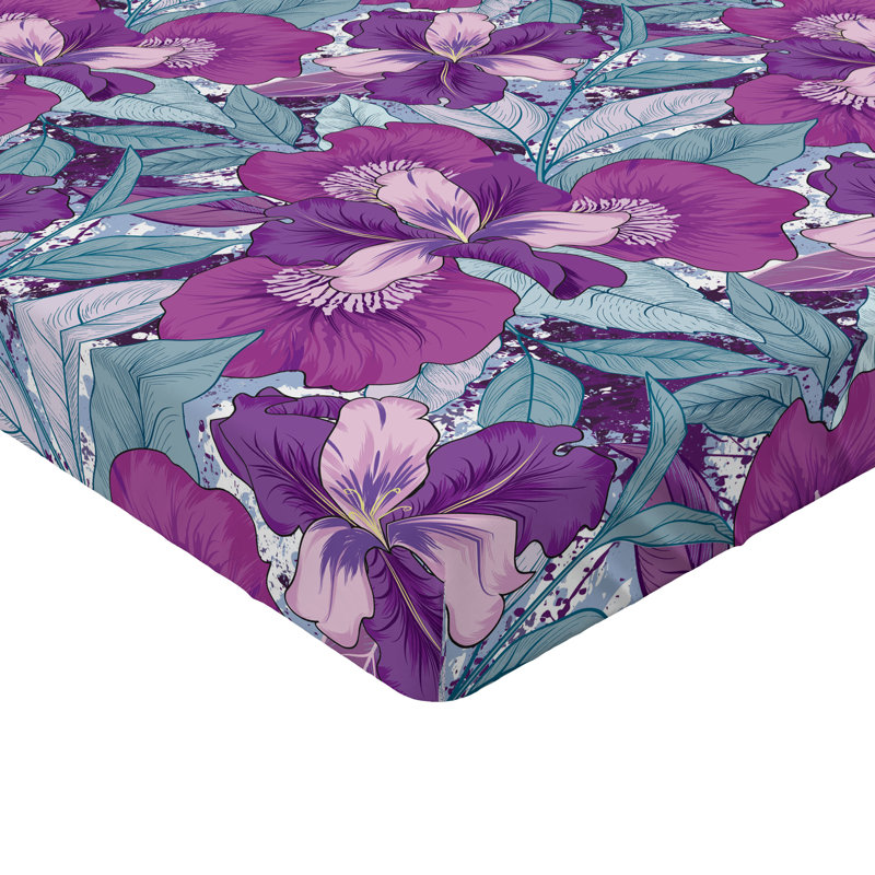 Drap-housse Ambesonne, Bleu cadet, mauve / floral, Drap-housse grand