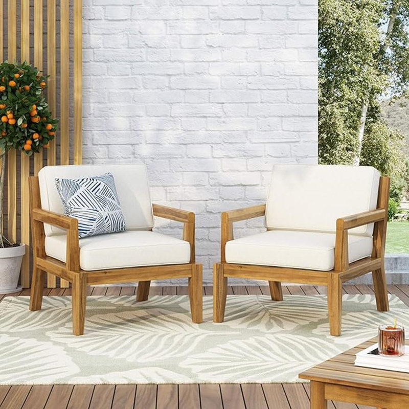 2 Piece Patio Club Chair (Teak+ Beige)