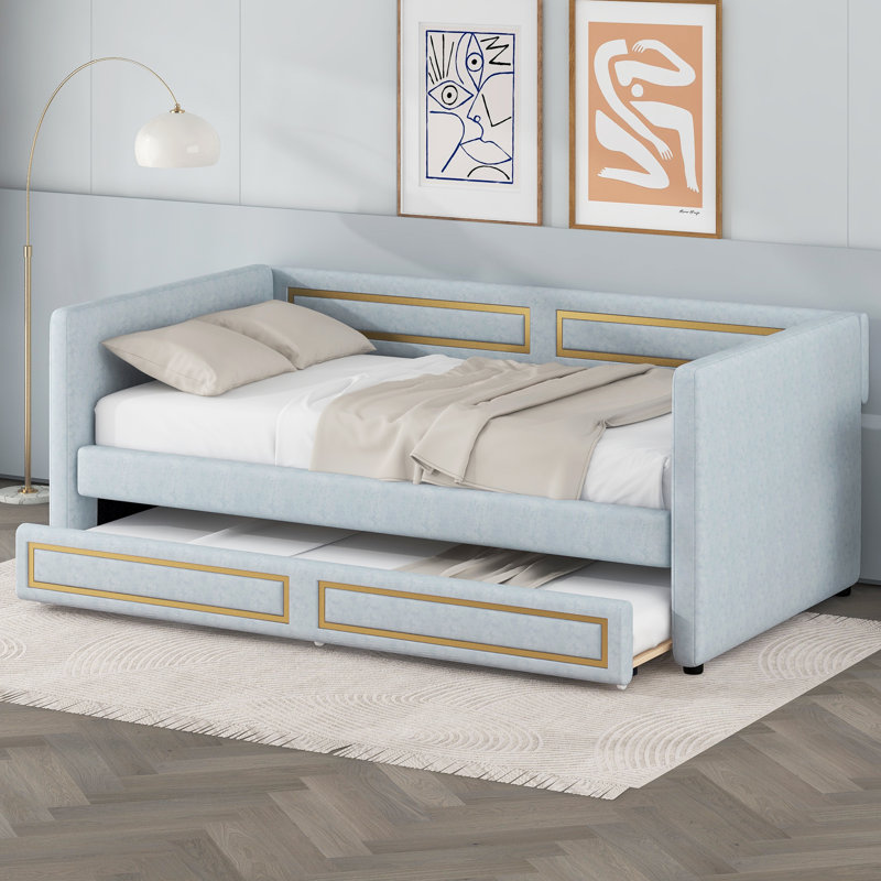 Lit de jour de taille tapissier avec couchette, bleu