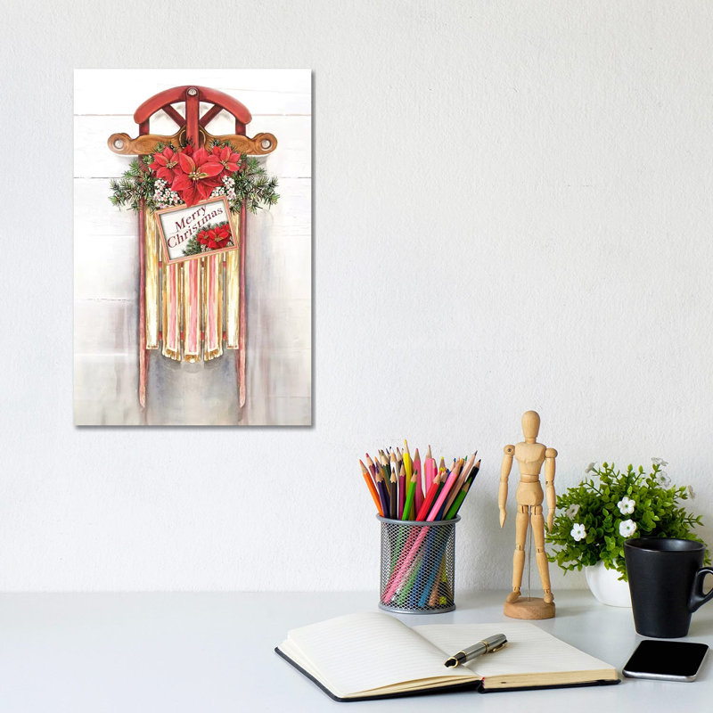 Joyeux Noel Sleigh by Diannart - Wrapped Canvas Painting, 30.48cm H x 20.32cm W x 1.91cm  D