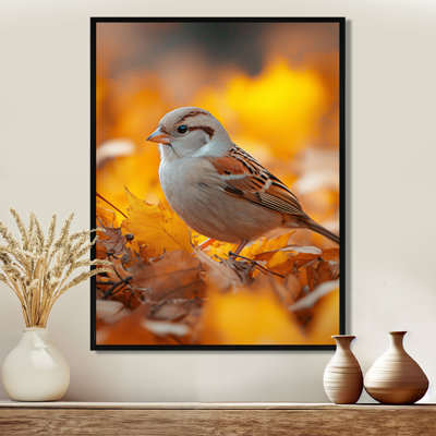 Sparrow Bird In The Autumn Leaves - Bird Framed Wall Art