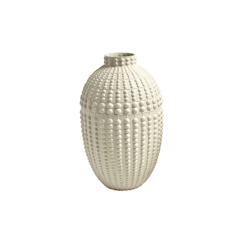 Nail Head Vase-Rustic White, 14" H x 9" W x 9" D