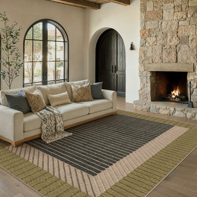 Modern Geometric Striped Washable Area Rug With Non-Slip Backing