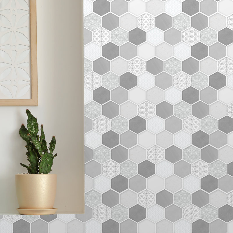 Honey  Hexa Glossy 3D Tile Stickers 30 x 15cm, Grey