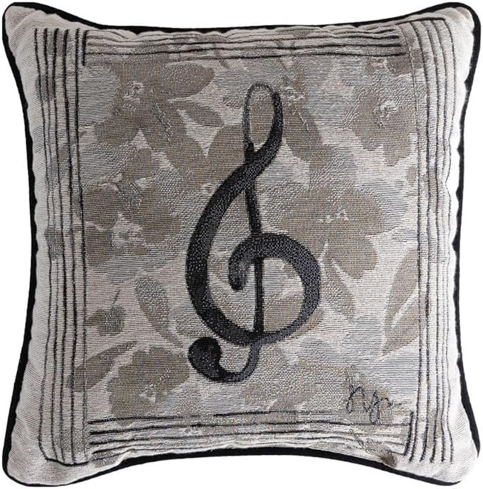 Coussin décoratif tissé avec note de musique manuelle 17 po x 17 po Woodworkers & Weavers, Gris
