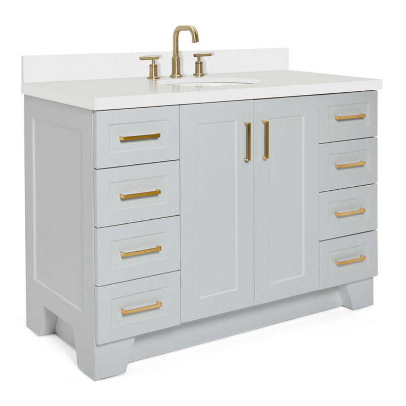 Freitas 48'' Solid Wood Single Bathroom Vanity, Gray, Rectangle, Carrara Marble