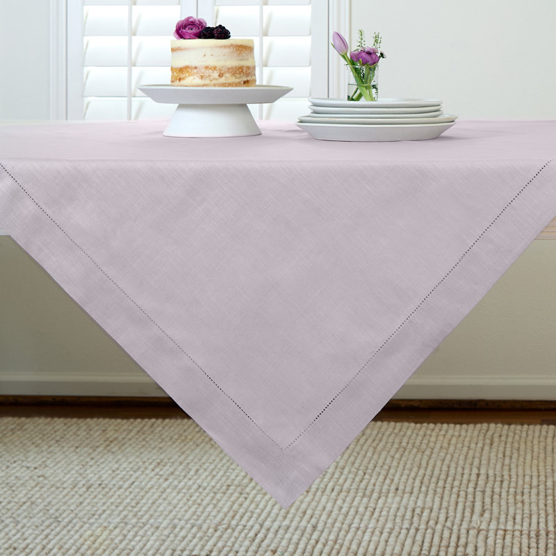 100% Pure Linen Hemstitch Table Throw - Classic Hemstitch, Lilac