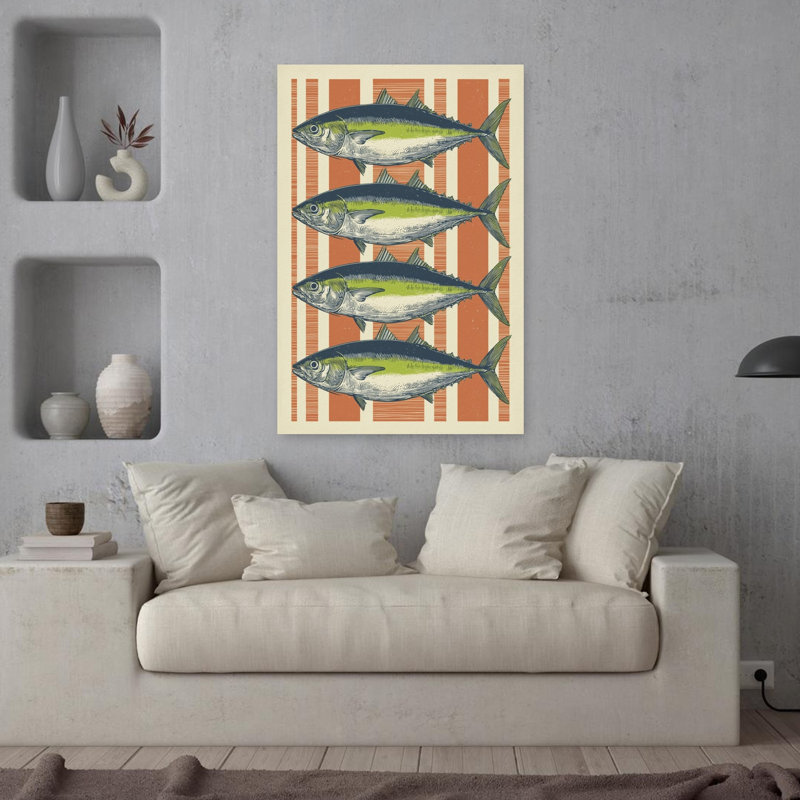 Quatre thons rétro, art contemporain rétro côtier, H 36 po x l 24 po