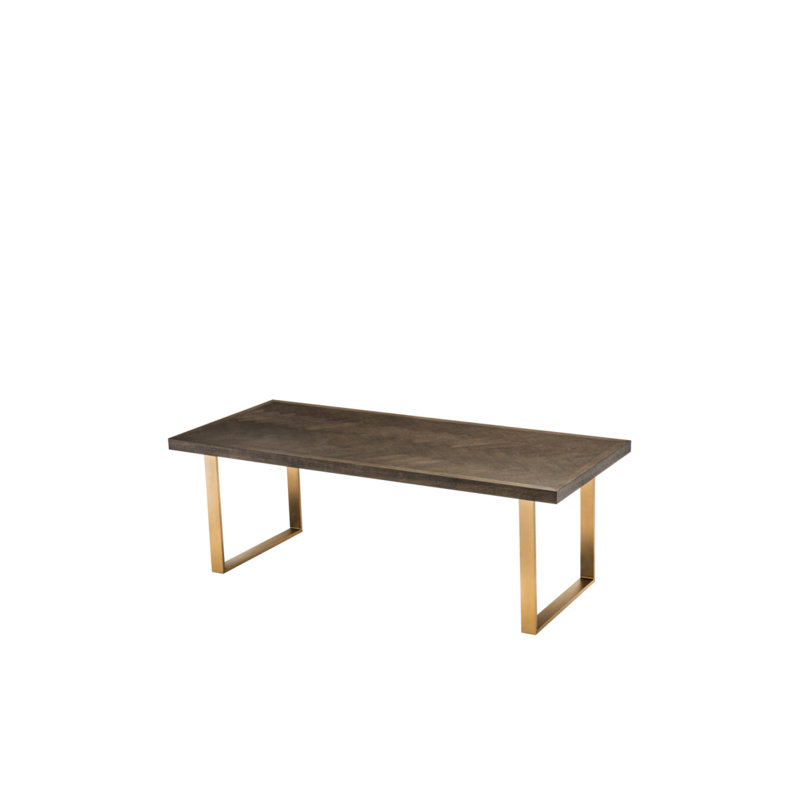 Borghese Solid Oak Dining Table, 39.3701" W x 90.5512" L, Brown Oak/Brushed Brass