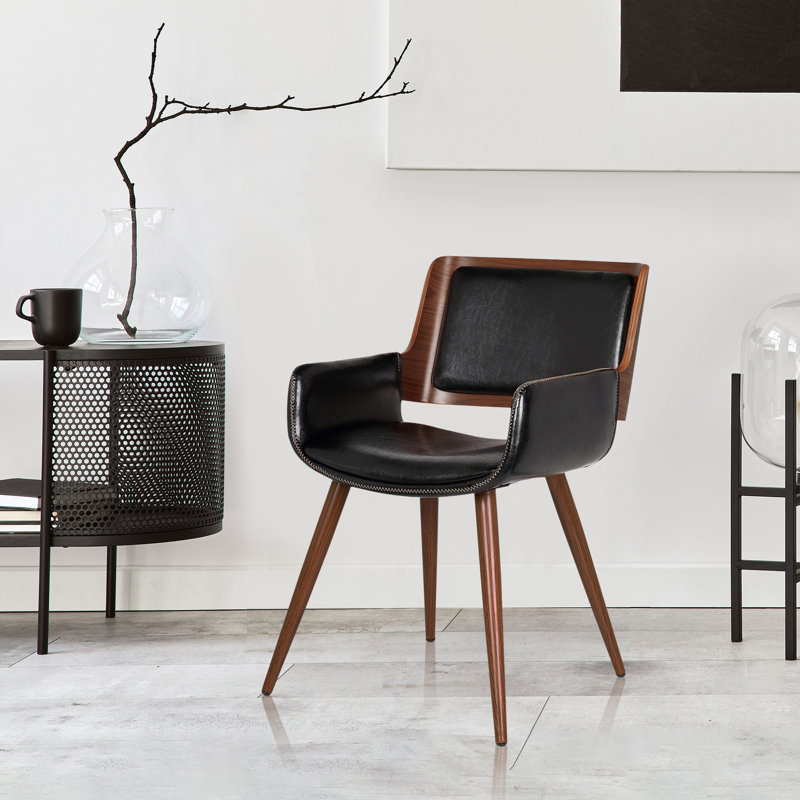 Nunda Faux Leather Mid-Century Dining Chair, Polished Obsidian