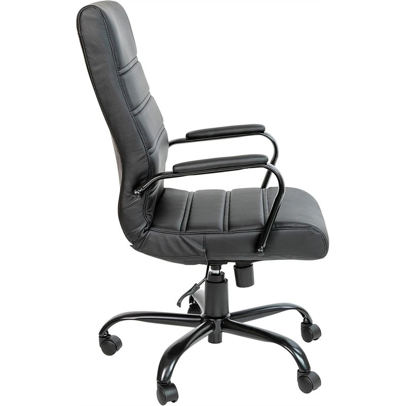 Fauteuil de bureau pivotant à dossier haut en cuir noir EMMA + OLIVER avec structure et accoudoirs noirs, Noir, Noir