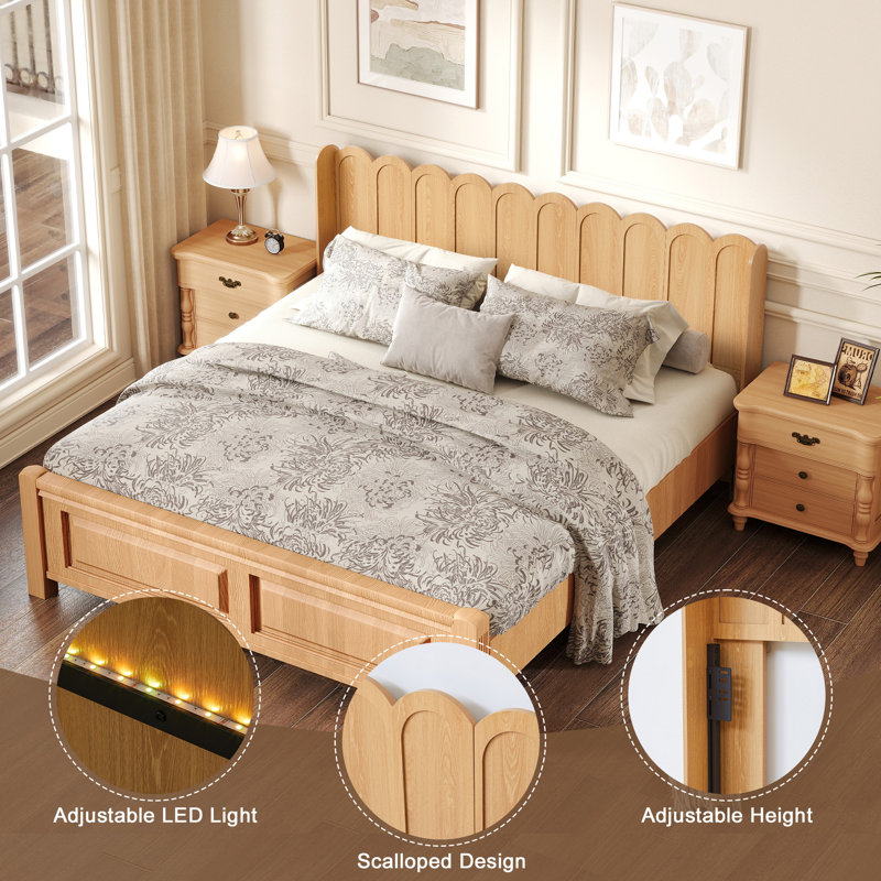 Tête de lit moderne en bois à la mode avec motif festonné, 43.31" H x 79.92" W x 4.64" D, Beige