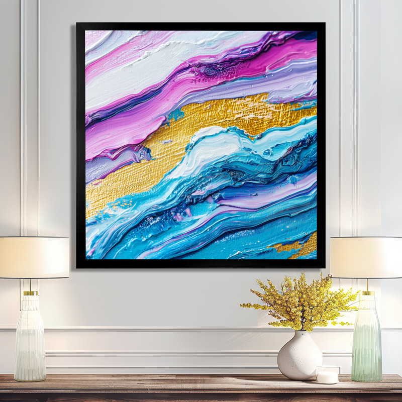 Abstrait vagues lavande de l'inconnu - Art mural abstrait grand, Reproduction encadrée d'une seule photo, H 16 po x l 16 po