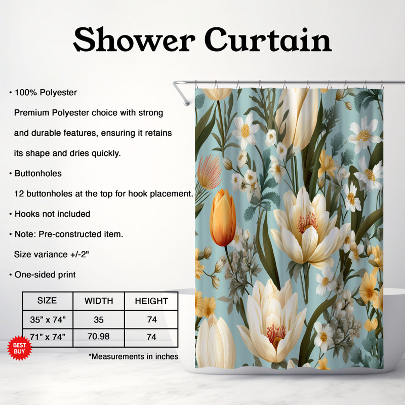 Rideau de douche 1 pièce Pâques Bloom, H 74 po x l 71 po
