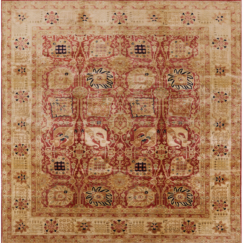 Tapis oriental rouge / beige, Carré 3 pis