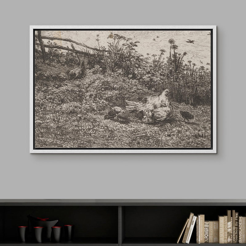 "Poulet et poussins de style vintage", Blanc, H 24 po x l 36 po