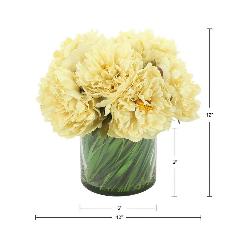 Peonies Floral Arrangement in Vase, Cream