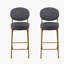 Ensemble de 2 tabourets de bar rembourrés en velours avec tabouret de comptoir rond avec dossier et repose-pieds pour îlot de cuisine (gris)