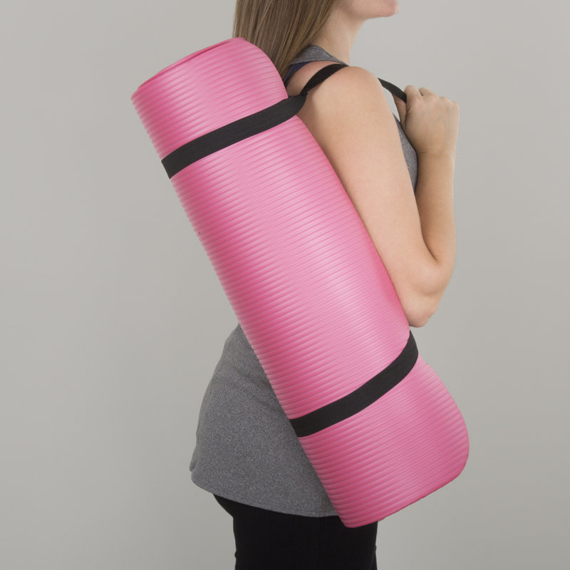 Tapis de yoga épais Wakeman - Tapis d'entraînement double face - Tapis d'exercice durable pour la gymnastique à domicile ou le Pilates avec sangle de transport