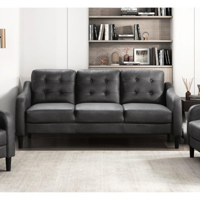 Capacité de poids de 300 lb en microfibre grise avec capitonnage à boutons et bois massif, fabrication occasionnelle en bois transitionnel, siège 3