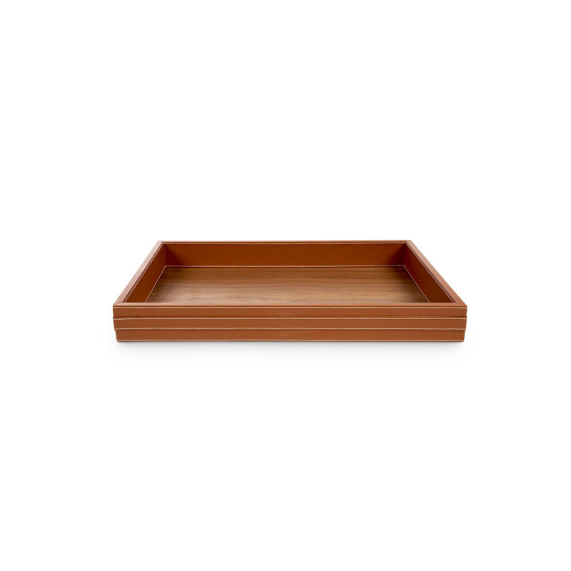 Buckley Leather / Faux Leather Decorative Tray, Tan/Walnut