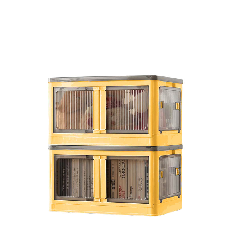 40L White Stackable/Folding Plastic Storage Box with 5 Doors on Wheels - 2 Pack, 98, Yellow