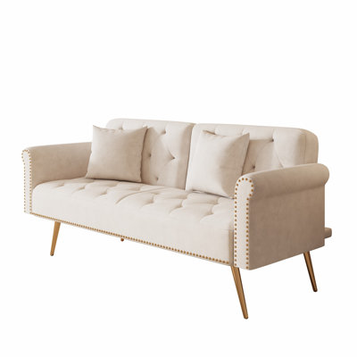 Tufted Loveseat, Upholstered Sofa With Throw Pillow