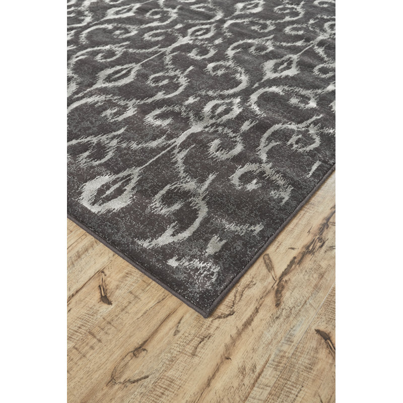 Tapis ikat en laine et coton gris, Rectangle 10 pi x 13 pi 2 po