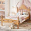 Lit plateforme simple avec tête de lit chic, structure de lit en bois massif avec support à lattes, aucun sommier tapissier requis et conception basse à terre, naturel-133343229-133343228