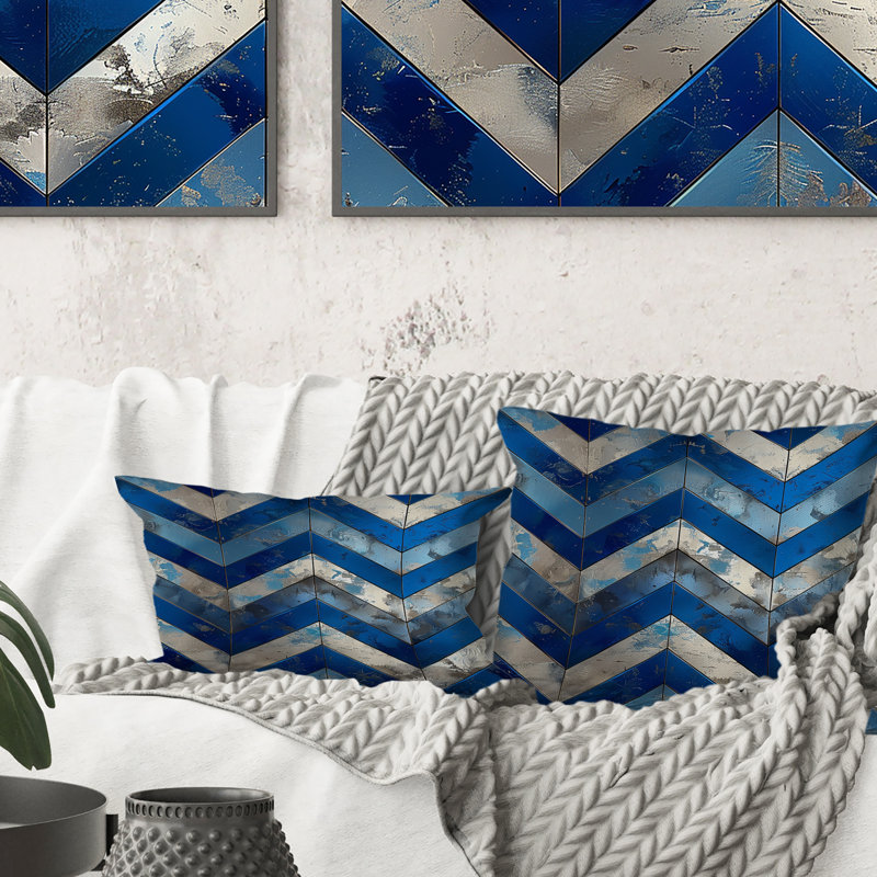 Coussin bleu Midcentury Chevron VI - Midcentury