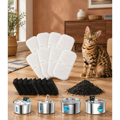 Ensemble de remplacement de 16 pièces contenant 8 filtres à charbon et 8 éponges en mousse pour distributeurs d'eau compatibles en acier inoxydable de 108 oz/3,2 L et 67 oz/2 L pour chats et chiens.