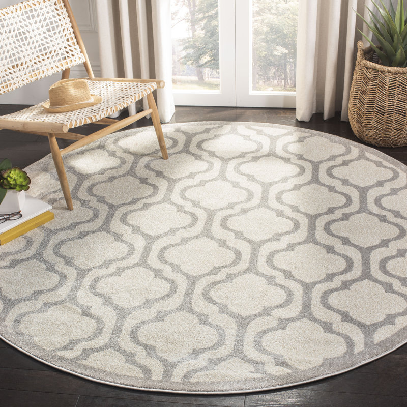 Tapis géométrique ivoire / gris clair Ammundsen, Rond 7 pi
