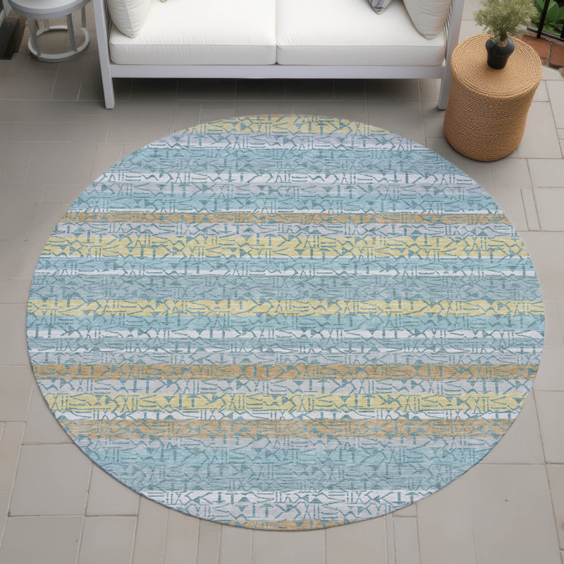 Tapis intérieur / extérieur lavable à la machine Chantille ACN2855, Sarcelle, Rond 8 pi