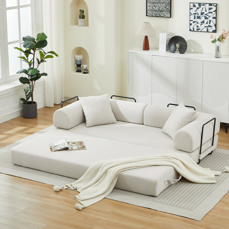 Canapé-lit pliant, canapé-lit convertible 78,5 po avec 2 coussins, Beige