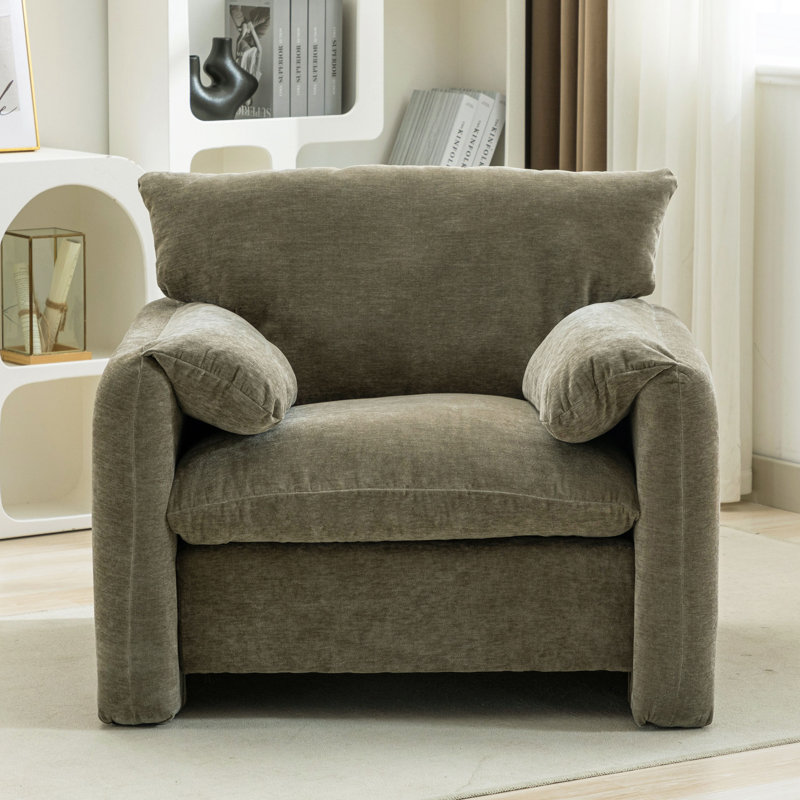 37.5" Wide Upholstered Accent Armchair, Green Chenille
