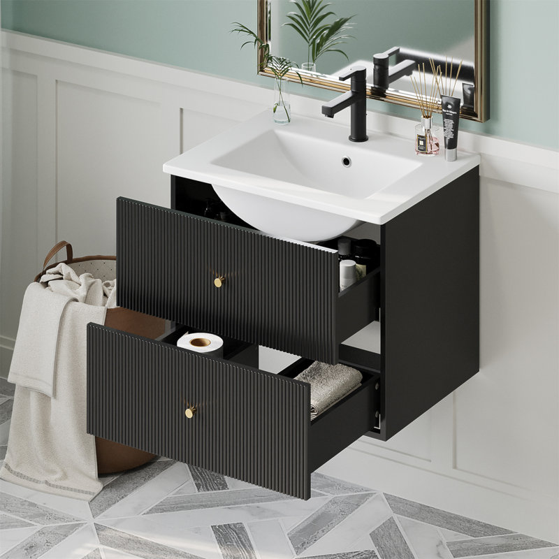 Meuble-lavabo mural élégant avec rangement pratique, Noir, noir, noir, noir