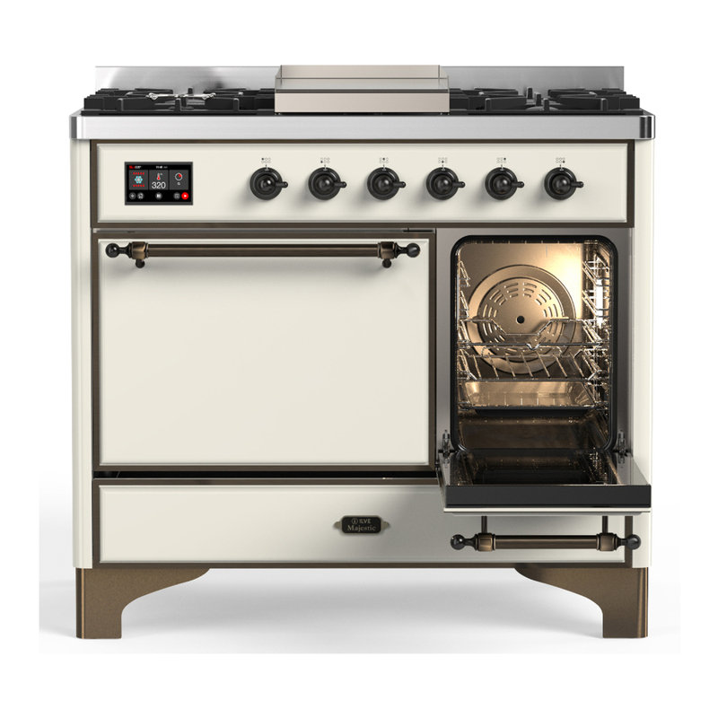 Majestic III Series 40 Inch Dual Fuel Range with 6 Sealed Burners, Griddle, in White (Natural Gas, Copper Trim), Burnished