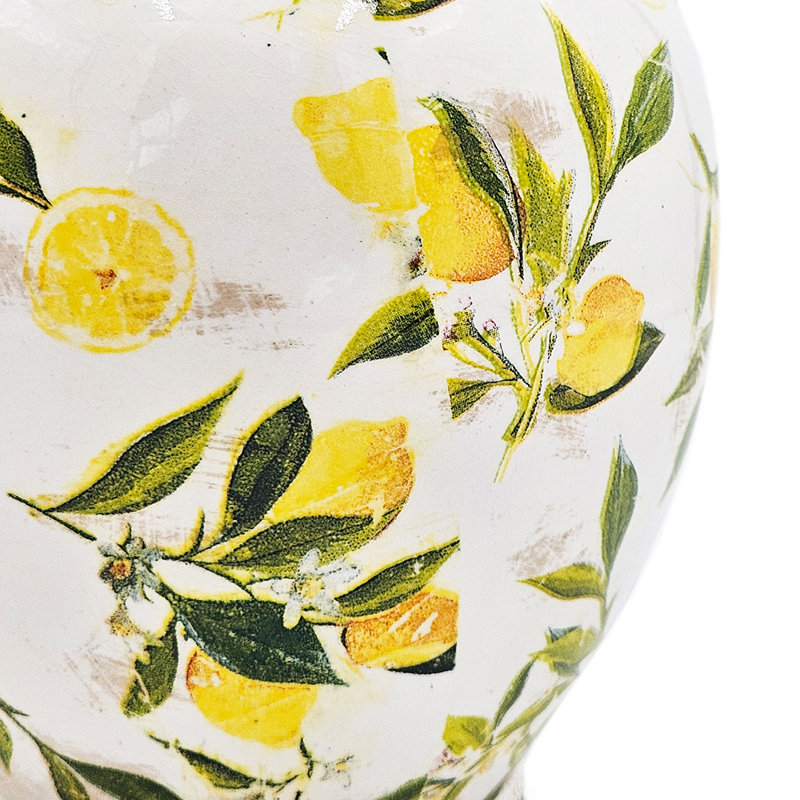 White Ceramic Vase with Yellow Lemon Motif