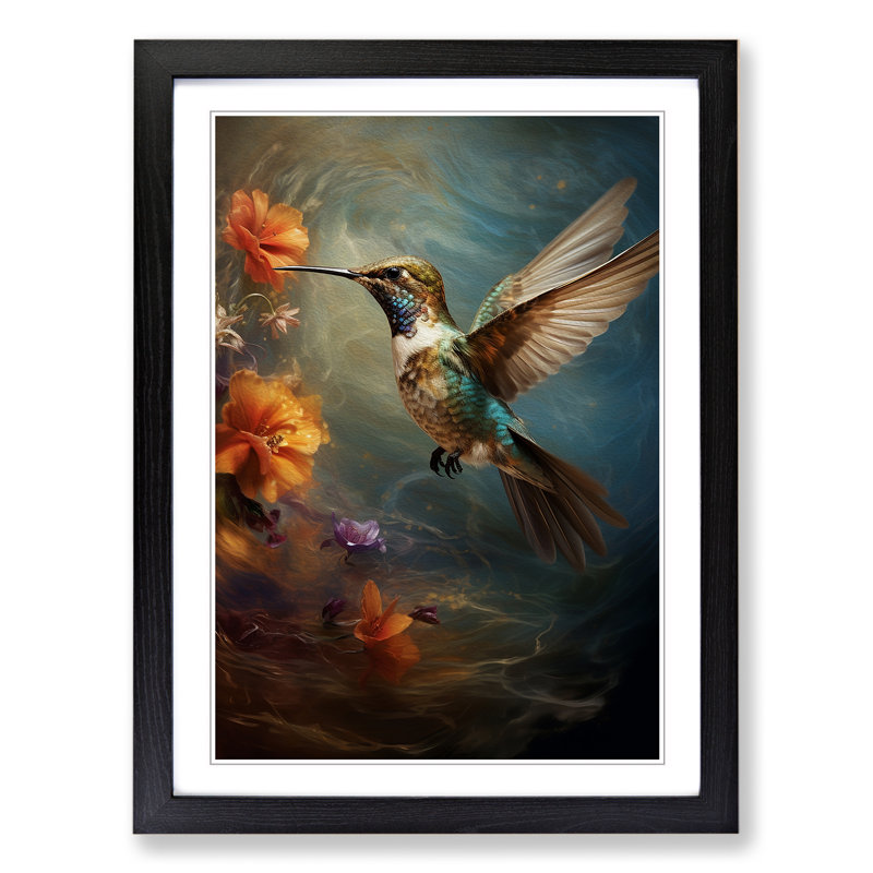 Hummingbird Conceptual - Single Picture Frame Print on Wood, 64cm H x 46cm W x 2cm D, Black Framed