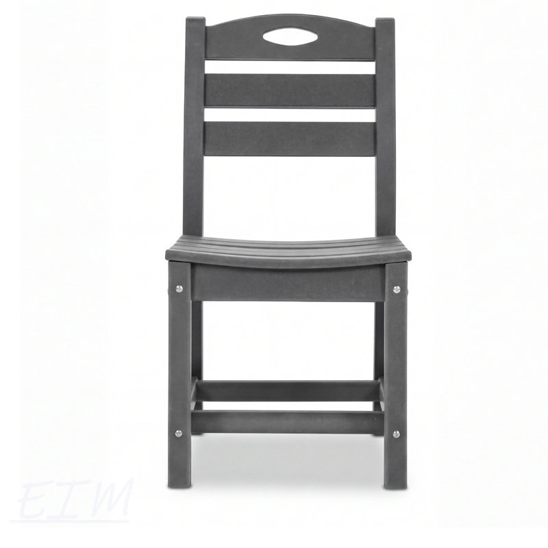 Gray HDPE Armless Outdoor Dining Chair For Patio, Deck, Porch, And Backyard, Durable And Space-Saving Design, Gray