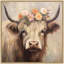 «Adorable Floral Boho Highland Cow» par The Creative Bunch Studio, reproduction d'art sur toile encadrée-1172718360