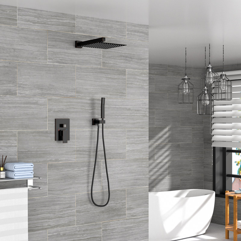 12" Wall-mounted Rain Shower System with Handheld Shower, Oil Rubbed Bronze
