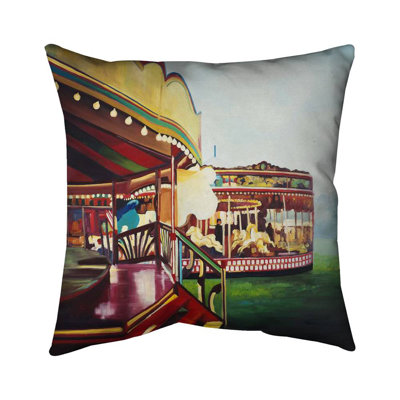 Carousel in a carnaval - Red Bedroom – Outdoor Throw Pillow with Insert, Weather-Resistant