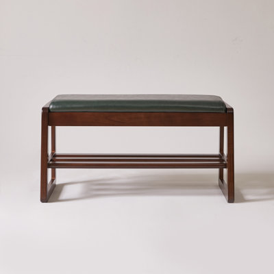 32 Inch 2-Tier Entryway Bench With Cushioned Seat And Storage Shelf,