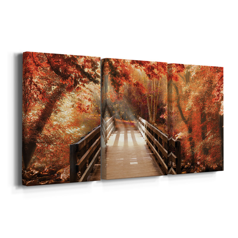 Pont d'automne - Toile tendue avec châssis de qualité supérieure - Prêt à être accroché, H 60 po x l 120 po x P 1 po