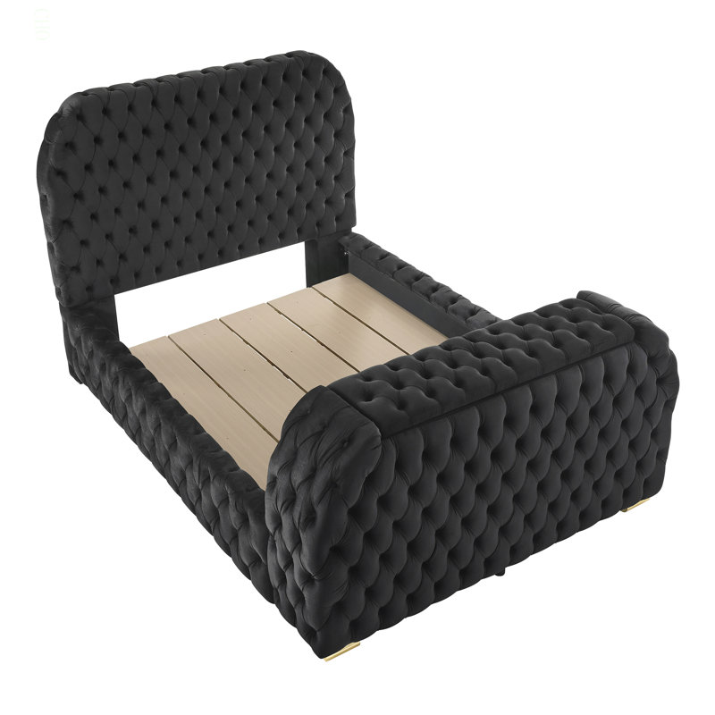 Mobilier de chambre à coucher encastré en velours 1 pi, Noir, Très grand